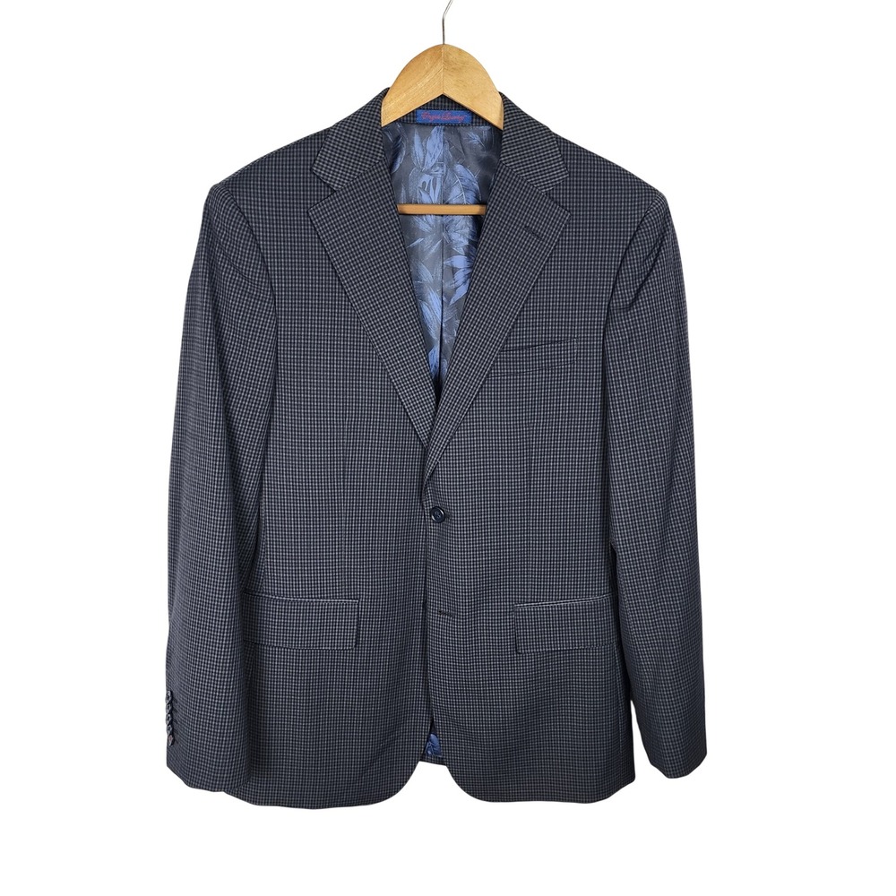 English Laundry Micro Check Blazer Mens 38R Navy Grey 2-Button Sport Coat Casual